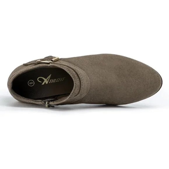 Women's Chunky Low Heel Ankle Boots Pointed Toe Side Zipper Booties Taupe Suede - Picture 4 of 7